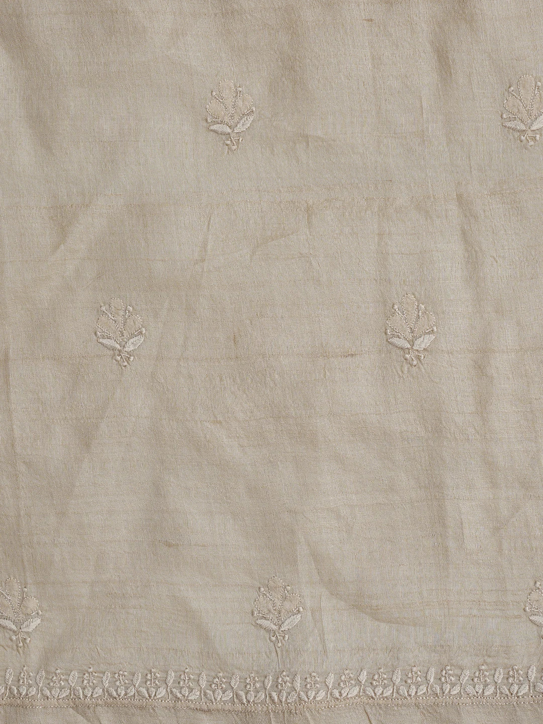 Ada Hand Embroidered Fawn Tussar Silk Lucknowi Chikankari Unstitched Kurta Dupatta Set 08A500667