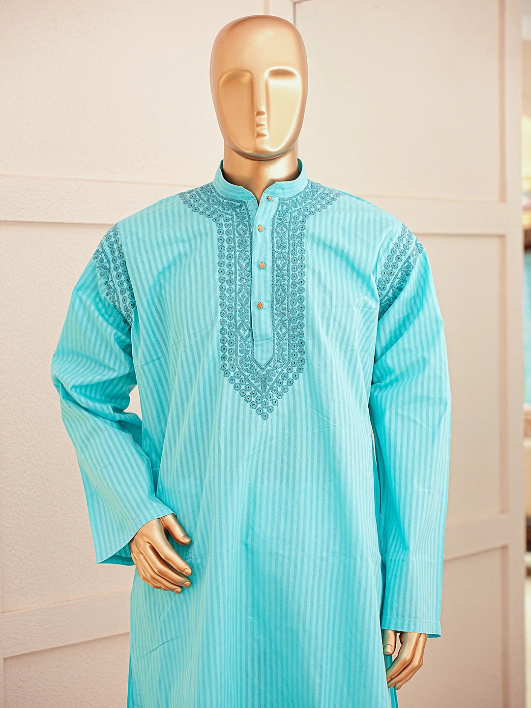 Ada Hand Embroidered Blue Cotton Lucknowi Chikankari Stitched Men's Kurta Piece 01A866935