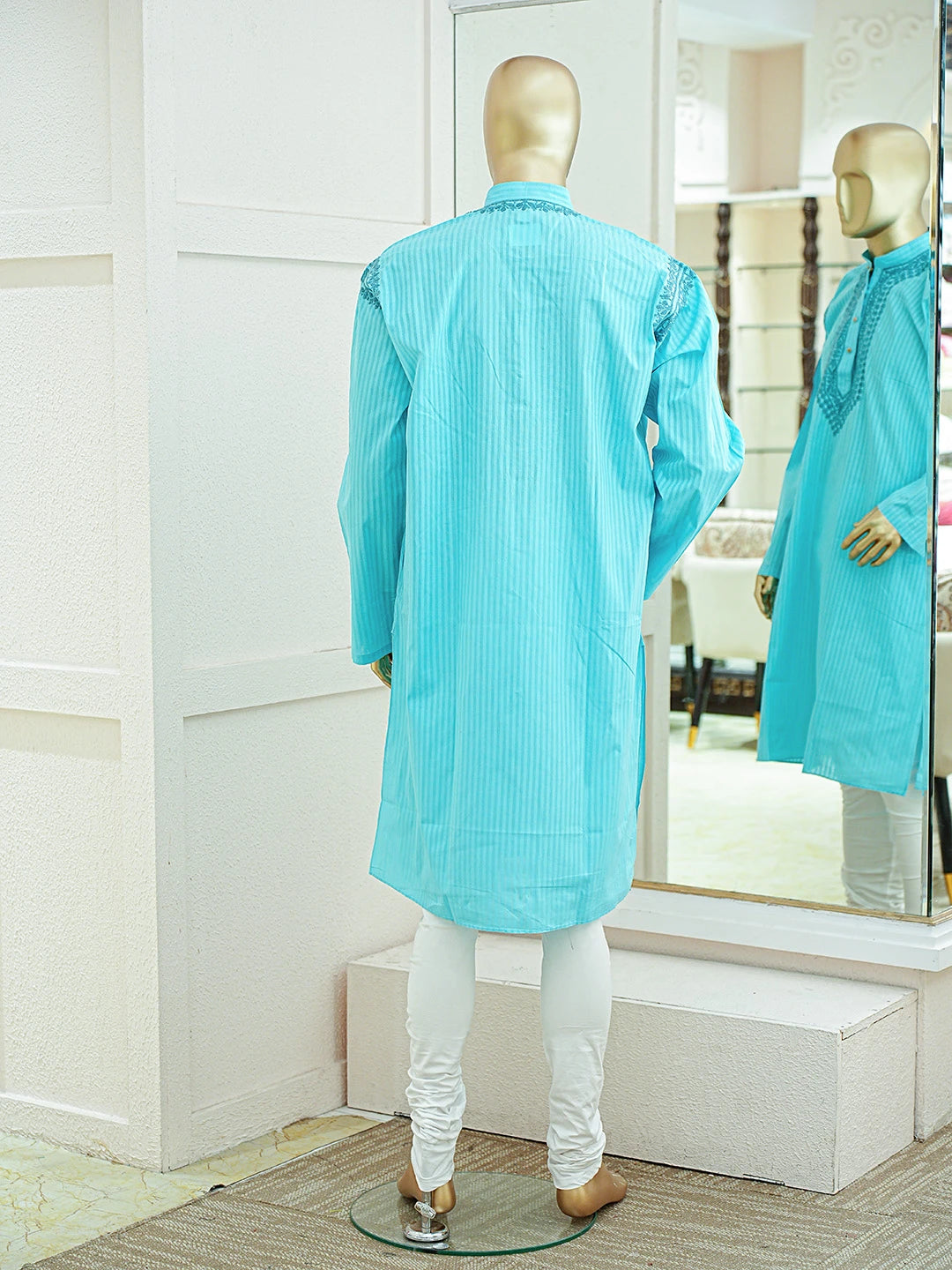 Ada Hand Embroidered Blue Cotton Lucknowi Chikankari Stitched Men's Kurta Piece 01A866935