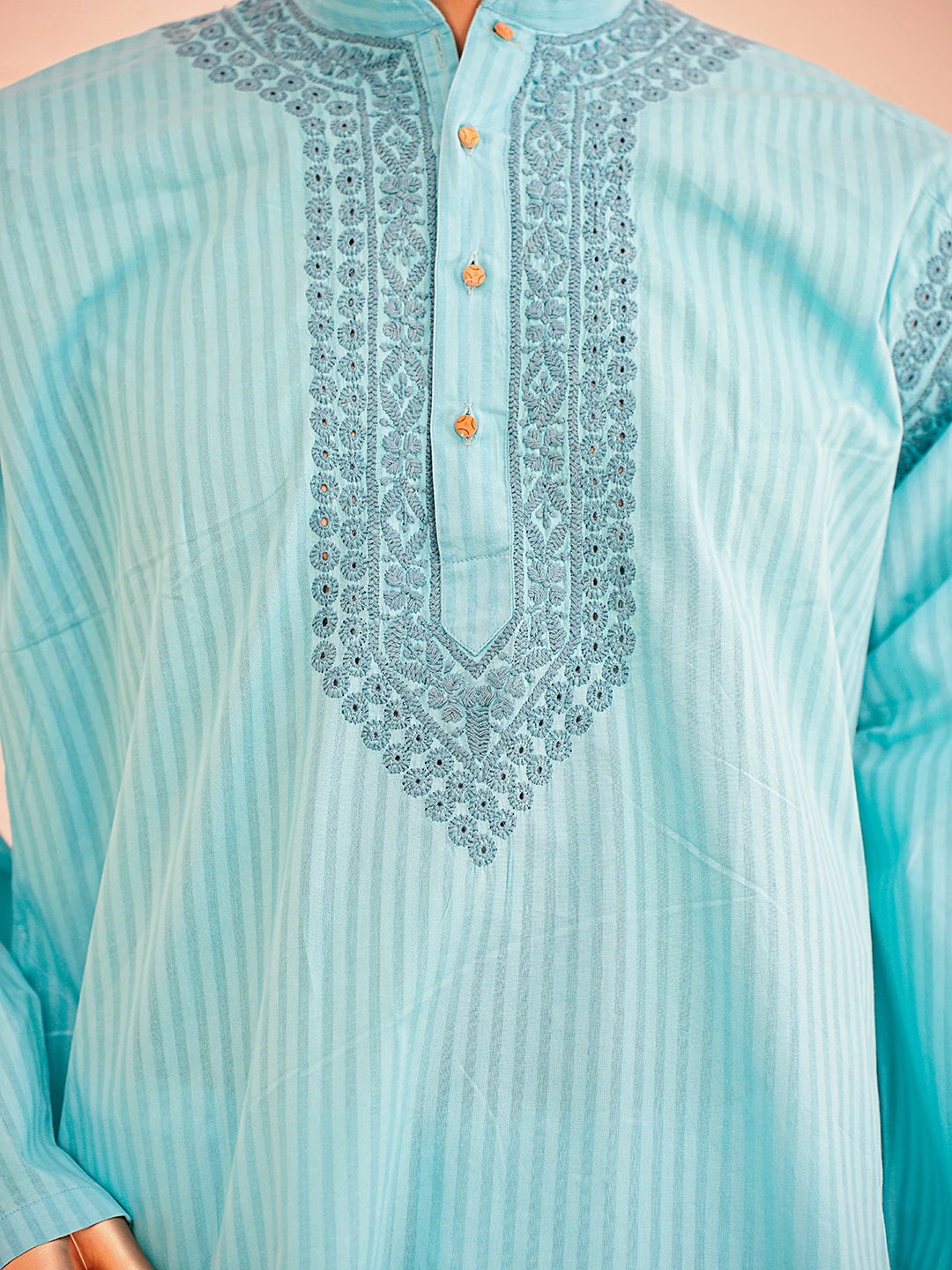 Ada Hand Embroidered Blue Cotton Lucknowi Chikankari Stitched Men's Kurta Piece 01A866935