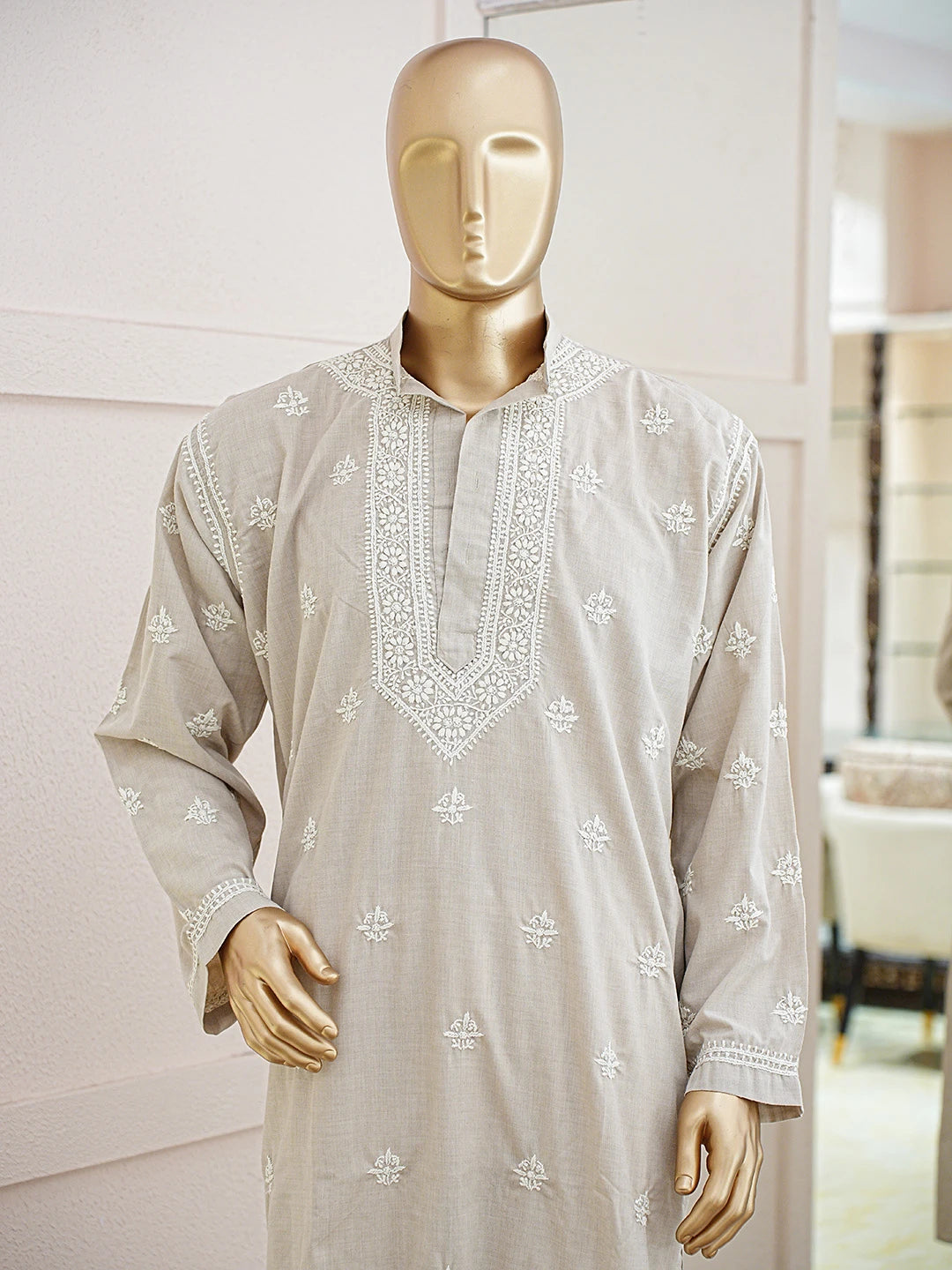 Ada Hand Embroidered Dun Brown Cotton Lucknowi Chikankari Men's Kurta 01A859957