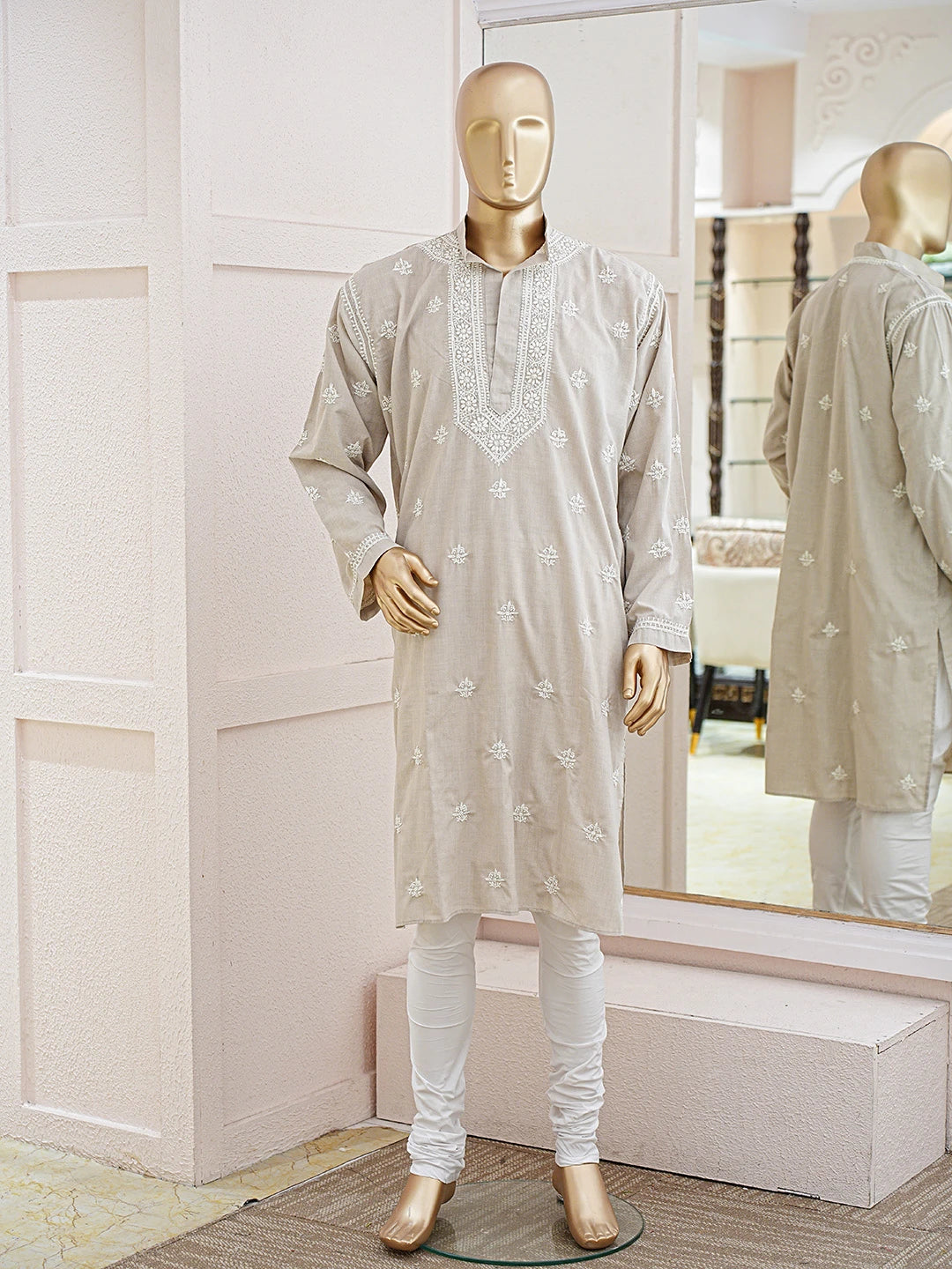 Ada Hand Embroidered Dun Brown Cotton Lucknowi Chikankari Men's Kurta 01A859957