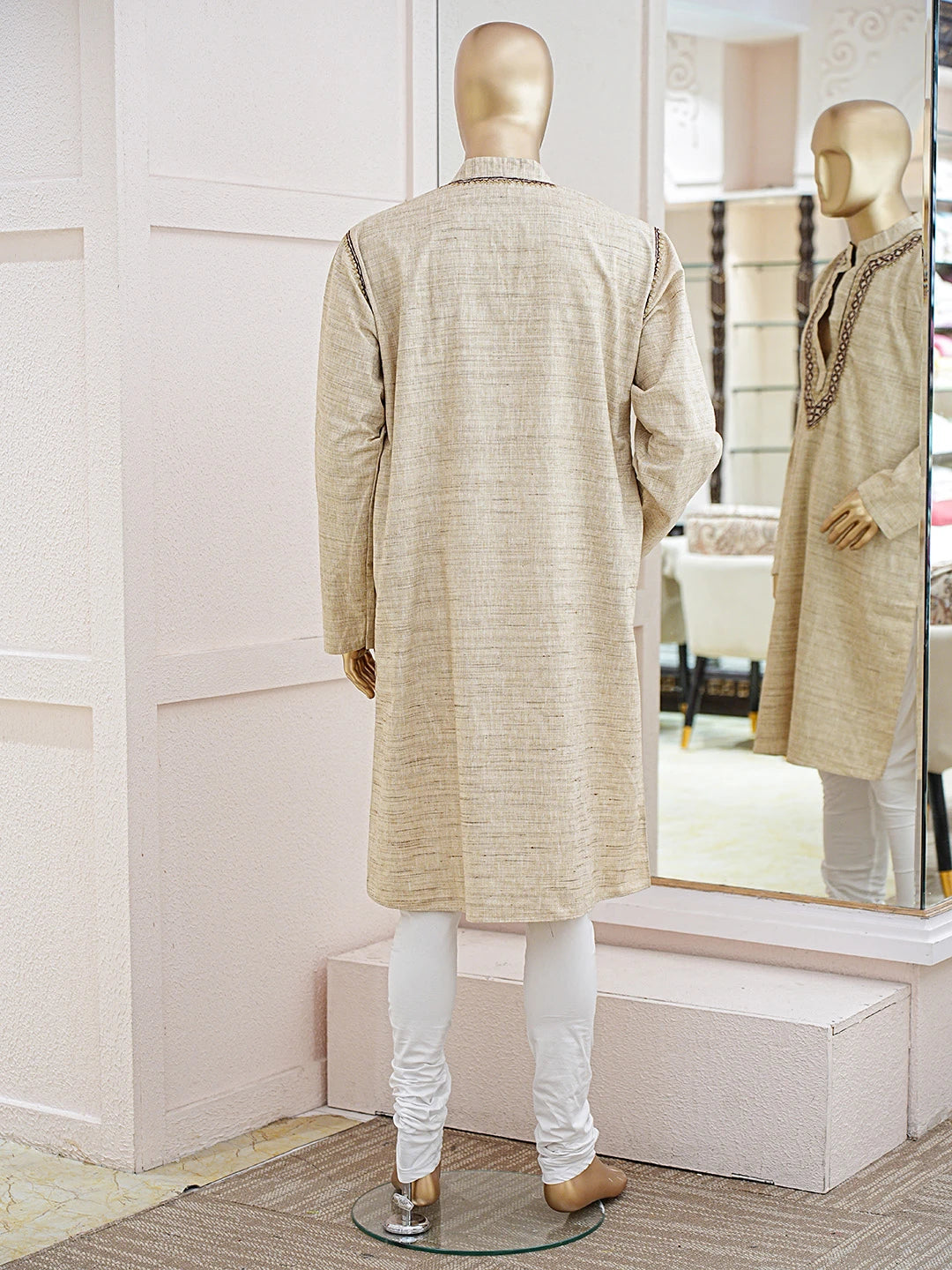 Ada Hand Embroidered Fawn Cotton Lucknowi Chikankari Men's Kurta 01A841597