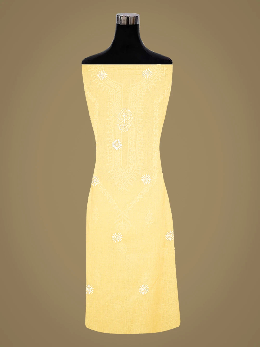Ada Hand Embroidered Yellow Cotton Lucknowi Chikankari Semi-Stitched Kurta Dupatta Set 01A657585