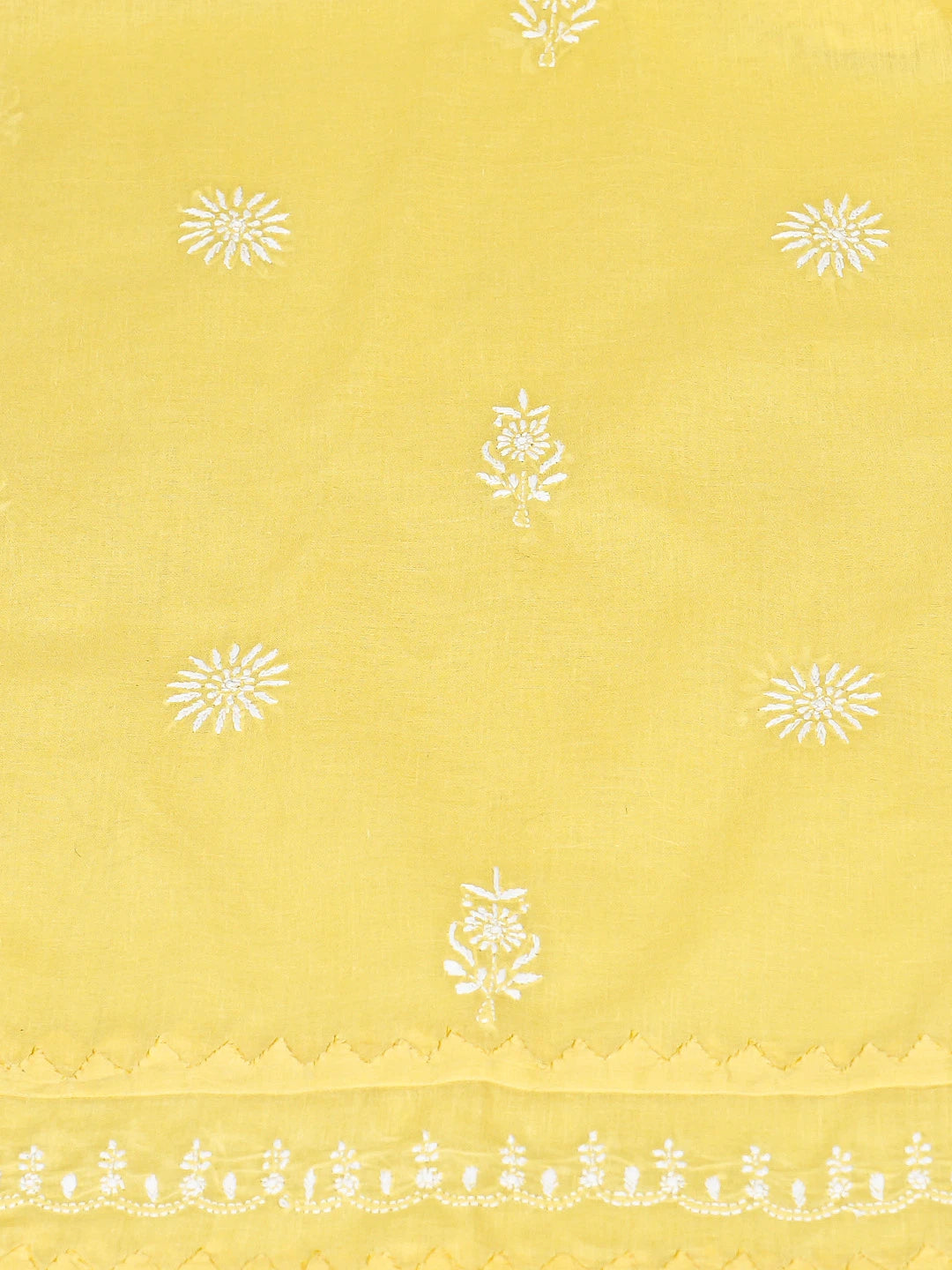 Ada Hand Embroidered Yellow Cotton Lucknowi Chikankari Semi-Stitched Kurta Dupatta Set 01A657585