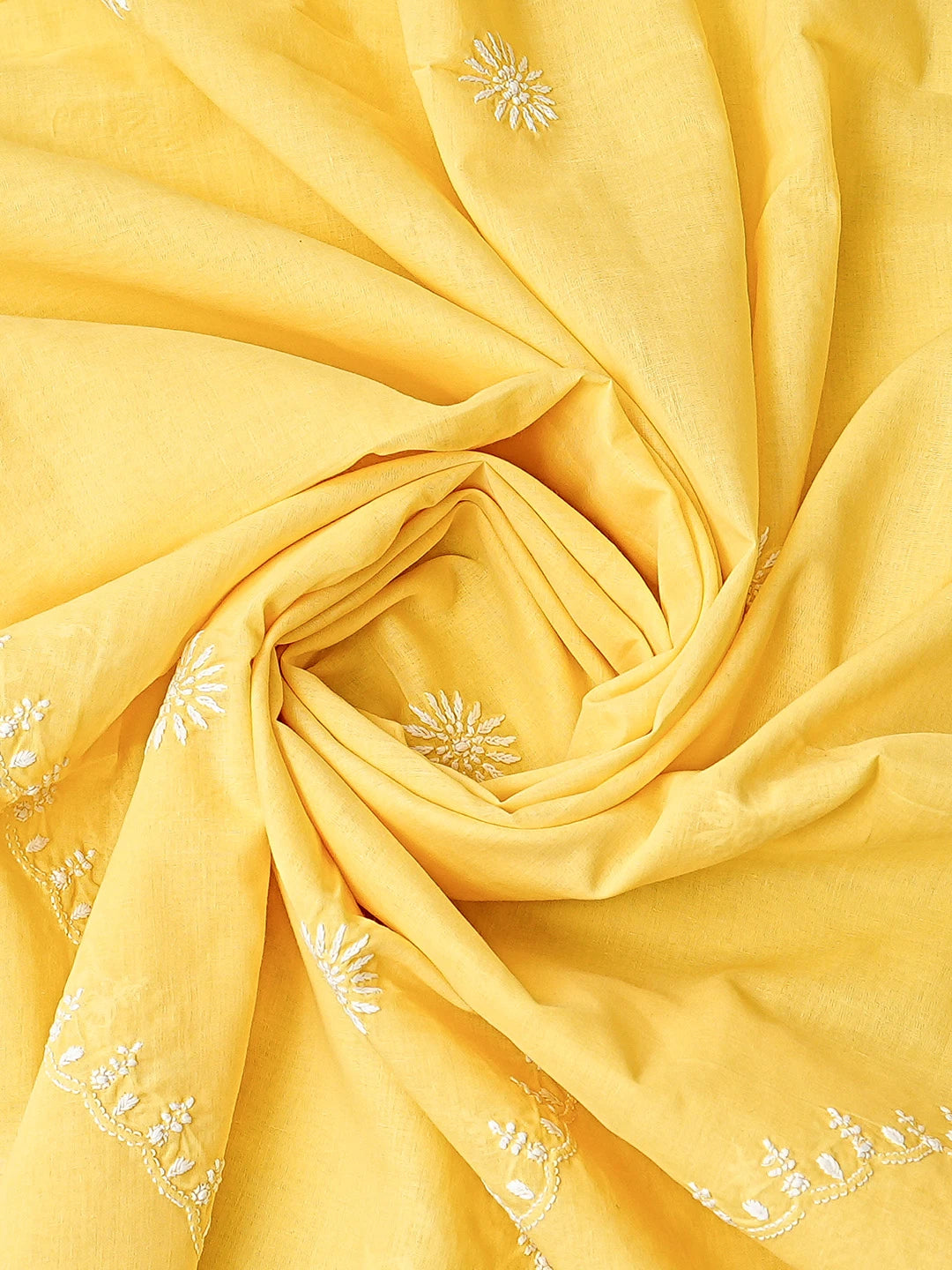 Ada Hand Embroidered Yellow Cotton Lucknowi Chikankari Semi-Stitched Kurta Dupatta Set 01A657585