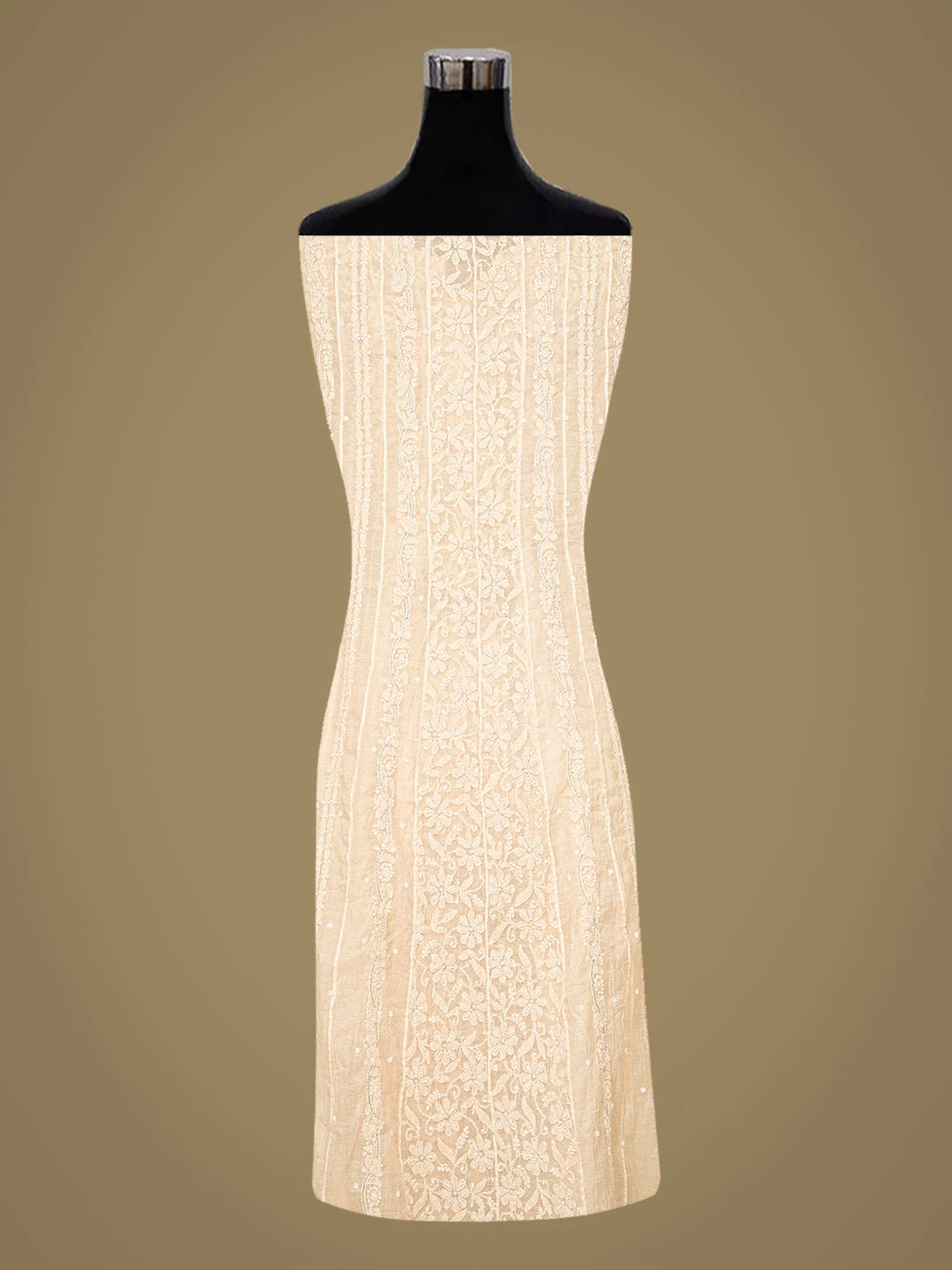 Ada Hand Embroidered Peach Chanderi Lucknowi Chikankari Semi-Stitched Kurta Dupatta Set With Pearl Work 01A787452