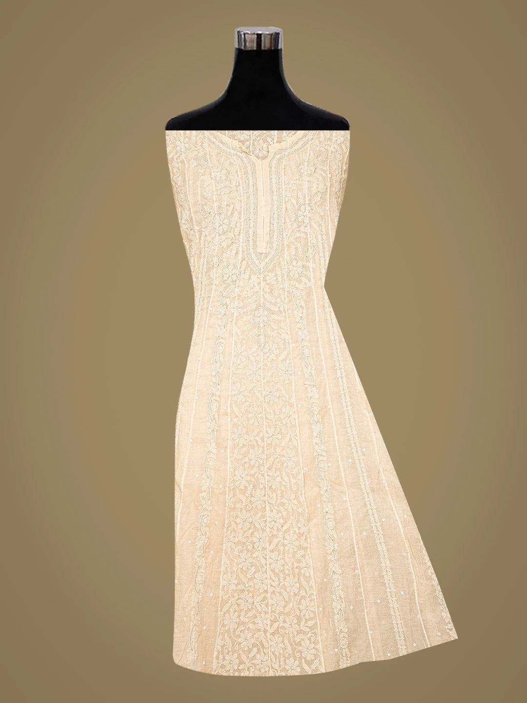 Ada Hand Embroidered Peach Chanderi Lucknowi Chikankari Semi-Stitched Kurta Dupatta Set With Pearl Work 01A787452