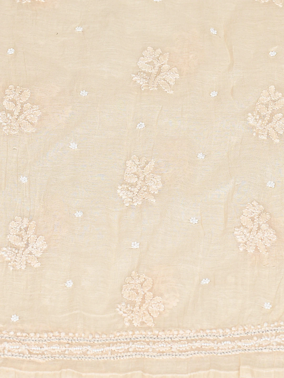 Ada Hand Embroidered Peach Chanderi Lucknowi Chikankari Semi-Stitched Kurta Dupatta Set With Pearl Work 01A787452