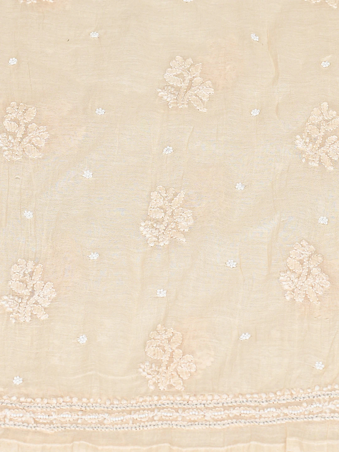 Ada Hand Embroidered Peach Chanderi Lucknowi Chikankari Semi-Stitched Kurta Dupatta Set With Pearl Work 01A787452