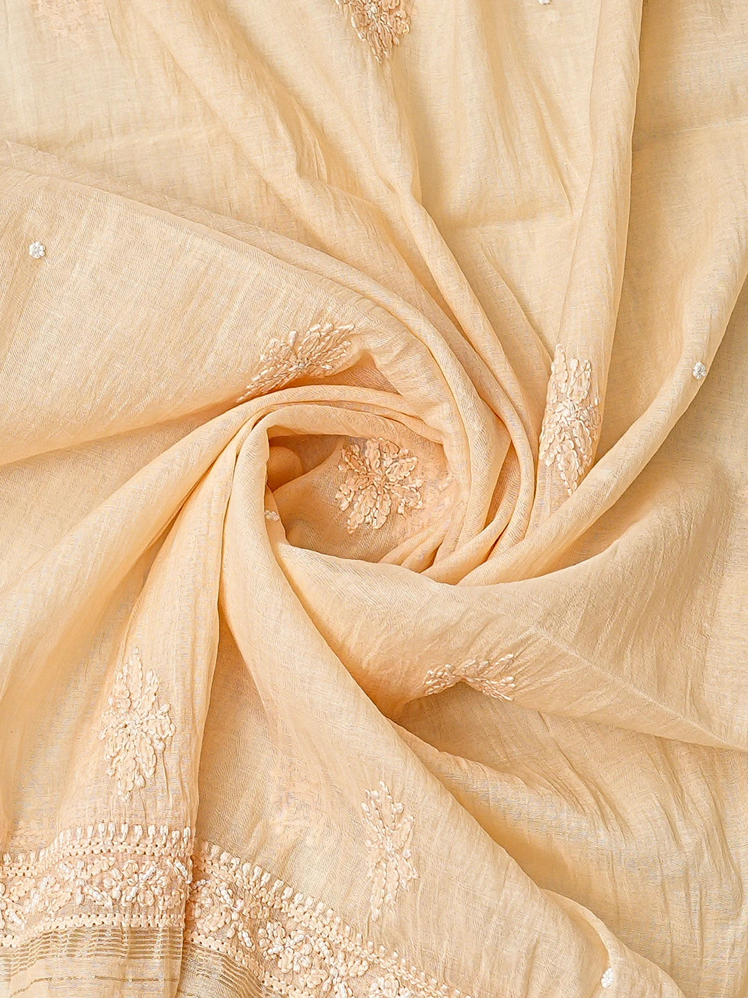 Ada Hand Embroidered Peach Chanderi Lucknowi Chikankari Semi-Stitched Kurta Dupatta Set With Pearl Work 01A787452