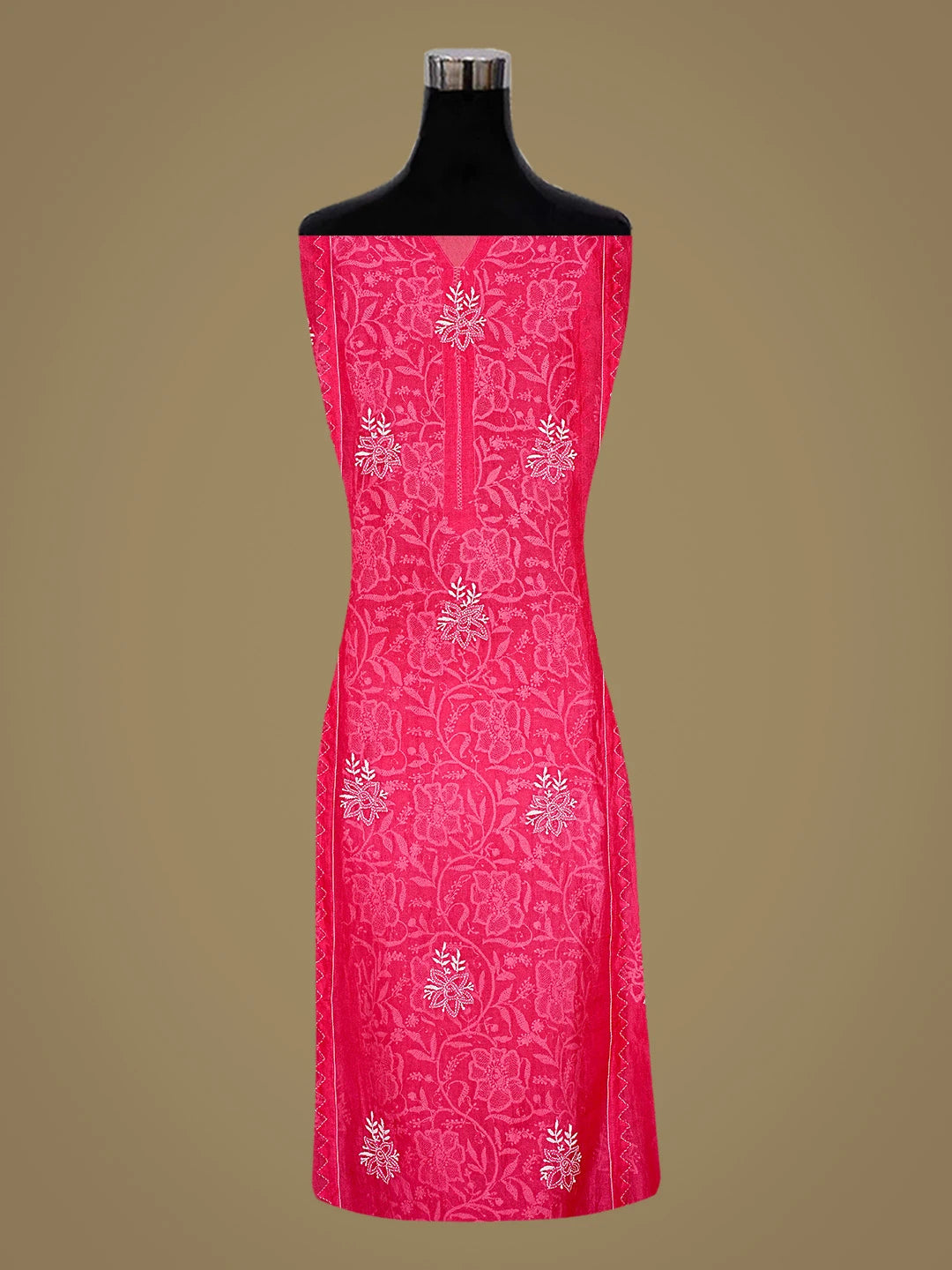 Ada Hand Embroidered Magenta Organza Lucknowi Chikankari Semi-Stitched Kurta Dupatta Set 01A653473