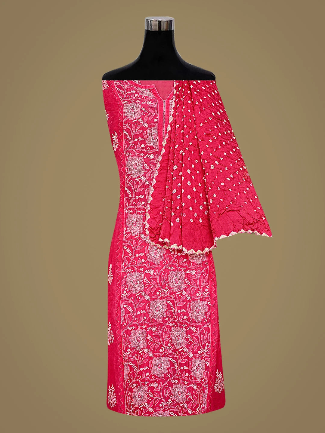 Ada Hand Embroidered Magenta Organza Lucknowi Chikankari Semi-Stitched Kurta Dupatta Set 01A653473