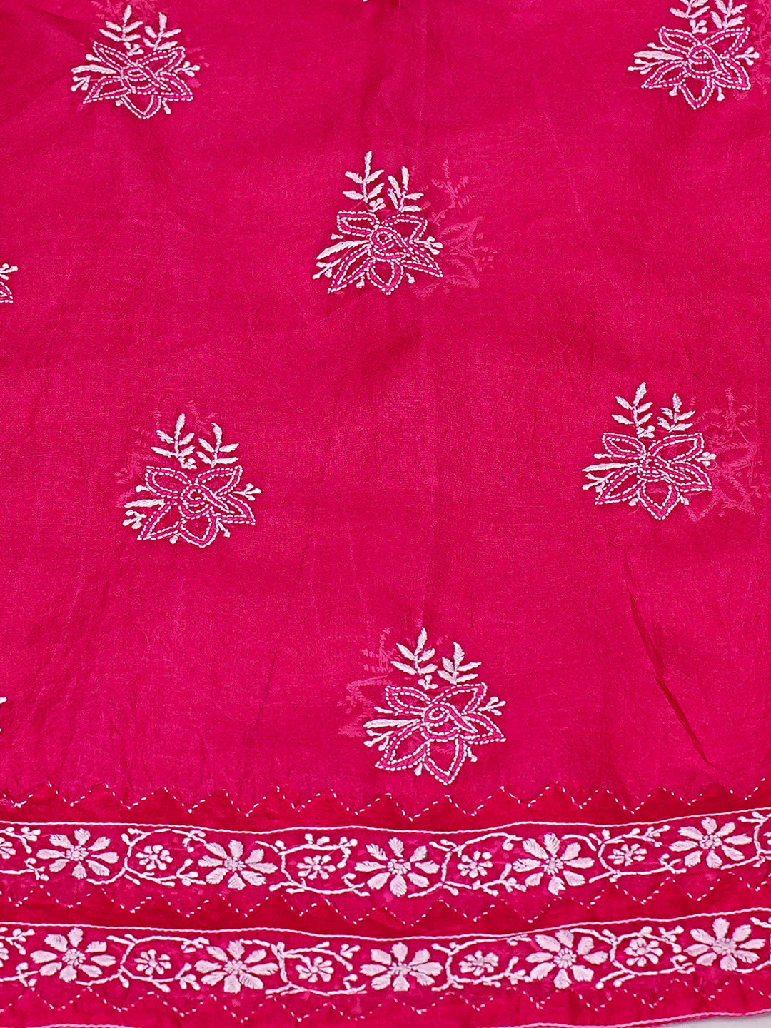 Ada Hand Embroidered Magenta Organza Lucknowi Chikankari Semi-Stitched Kurta Dupatta Set 01A653473