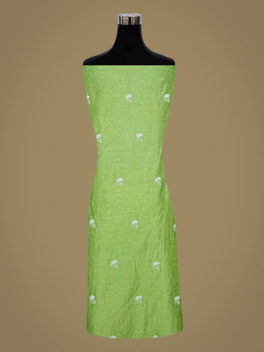 Ada Hand Embroidered Green Chanderi Lucknowi Chikankari Unstitched Kurta Dupatta Set 01A737551