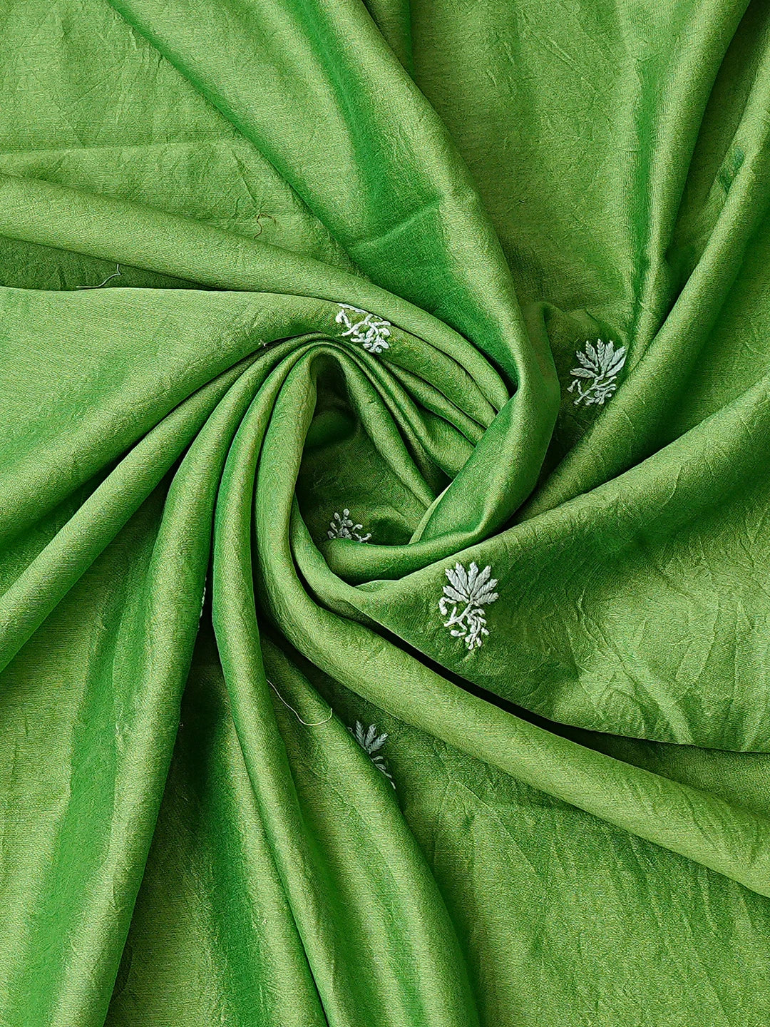 Ada Hand Embroidered Green Chanderi Lucknowi Chikankari Unstitched Kurta Dupatta Set 01A737551
