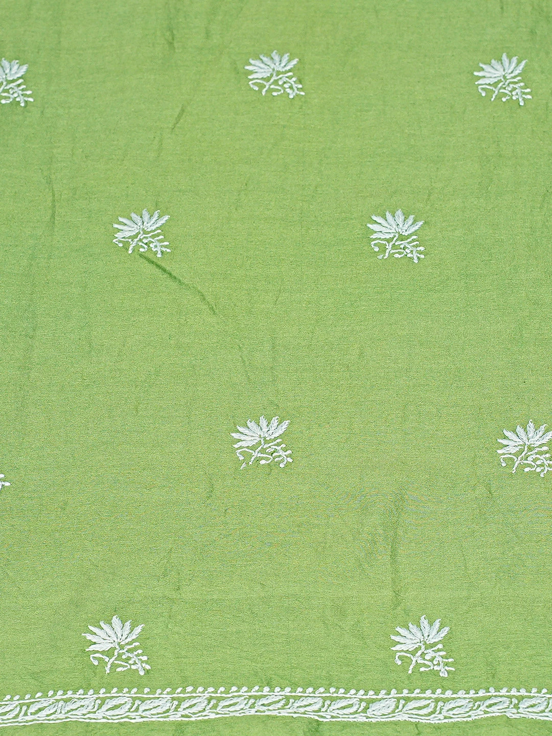 Ada Hand Embroidered Green Chanderi Lucknowi Chikankari Unstitched Kurta Dupatta Set 01A737551