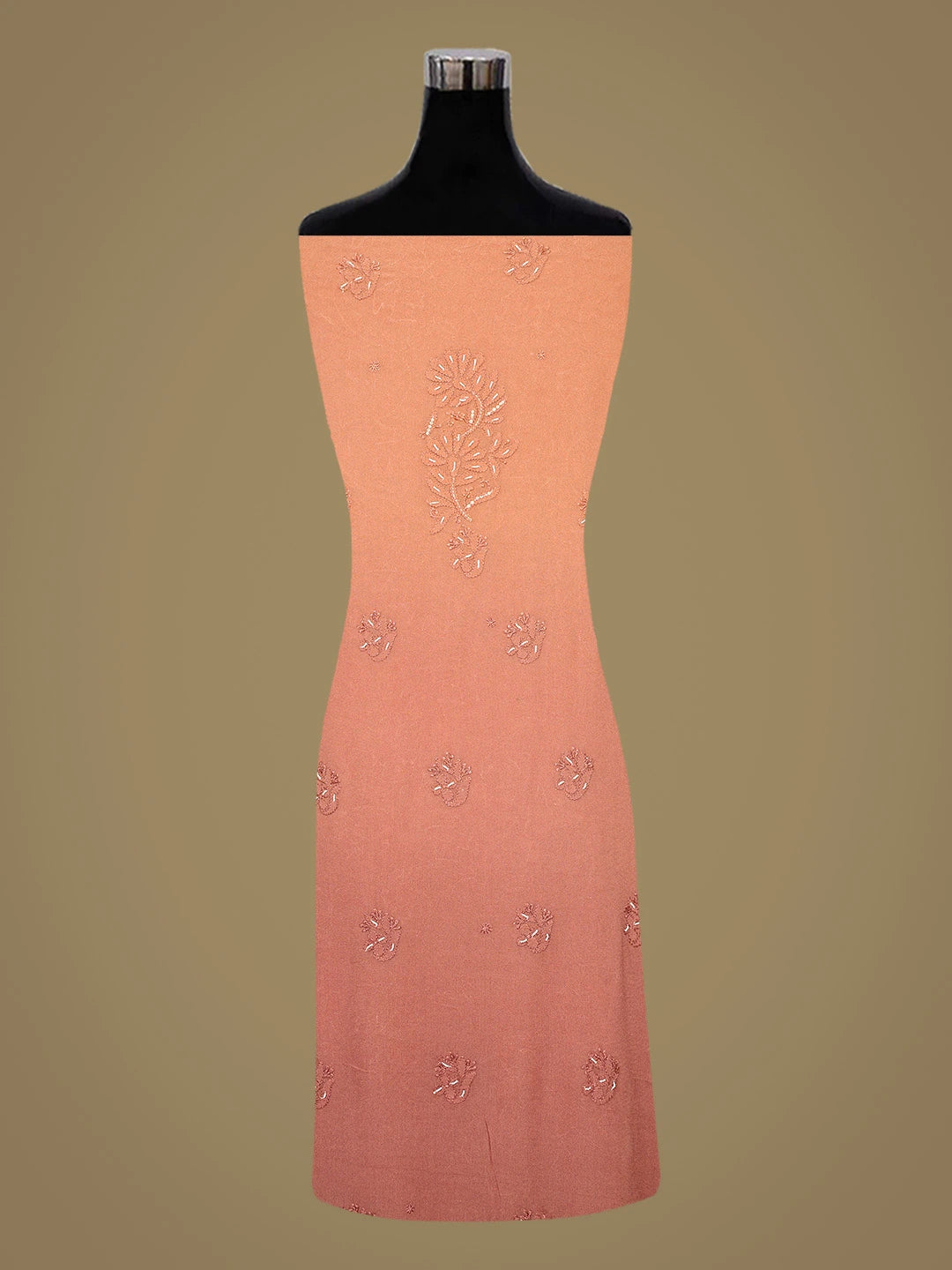 Ada Hand Embroidered Ombre Shade Of Brown Viscose Georgette Lucknowi Chikankari Unstitched Kurta Dupatta Set With Pearl Work 01A125213