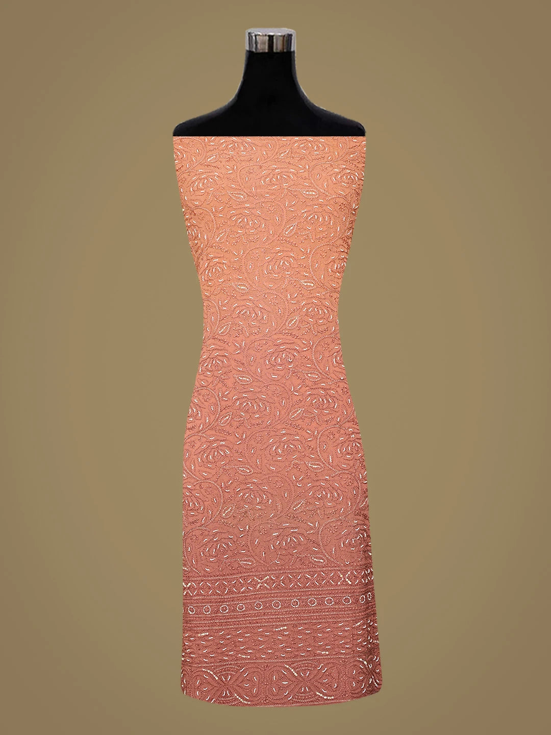 Ada Hand Embroidered Ombre Shade Of Brown Viscose Georgette Lucknowi Chikankari Unstitched Kurta Dupatta Set With Pearl Work 01A125213