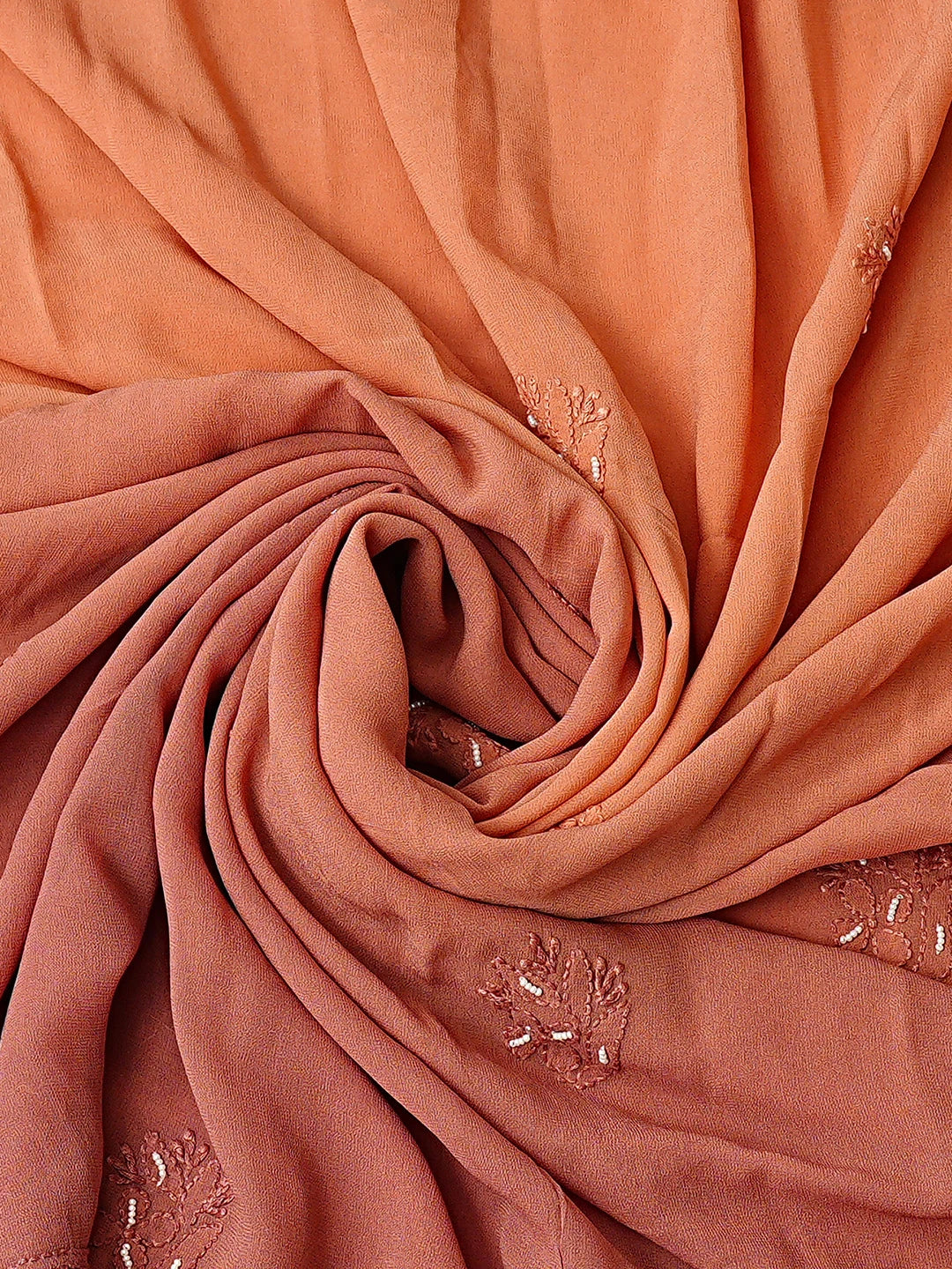 Ada Hand Embroidered Ombre Shade Of Brown Viscose Georgette Lucknowi Chikankari Unstitched Kurta Dupatta Set With Pearl Work 01A125213