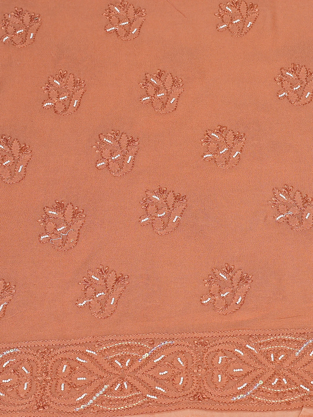 Ada Hand Embroidered Ombre Shade Of Brown Viscose Georgette Lucknowi Chikankari Unstitched Kurta Dupatta Set With Pearl Work 01A125213
