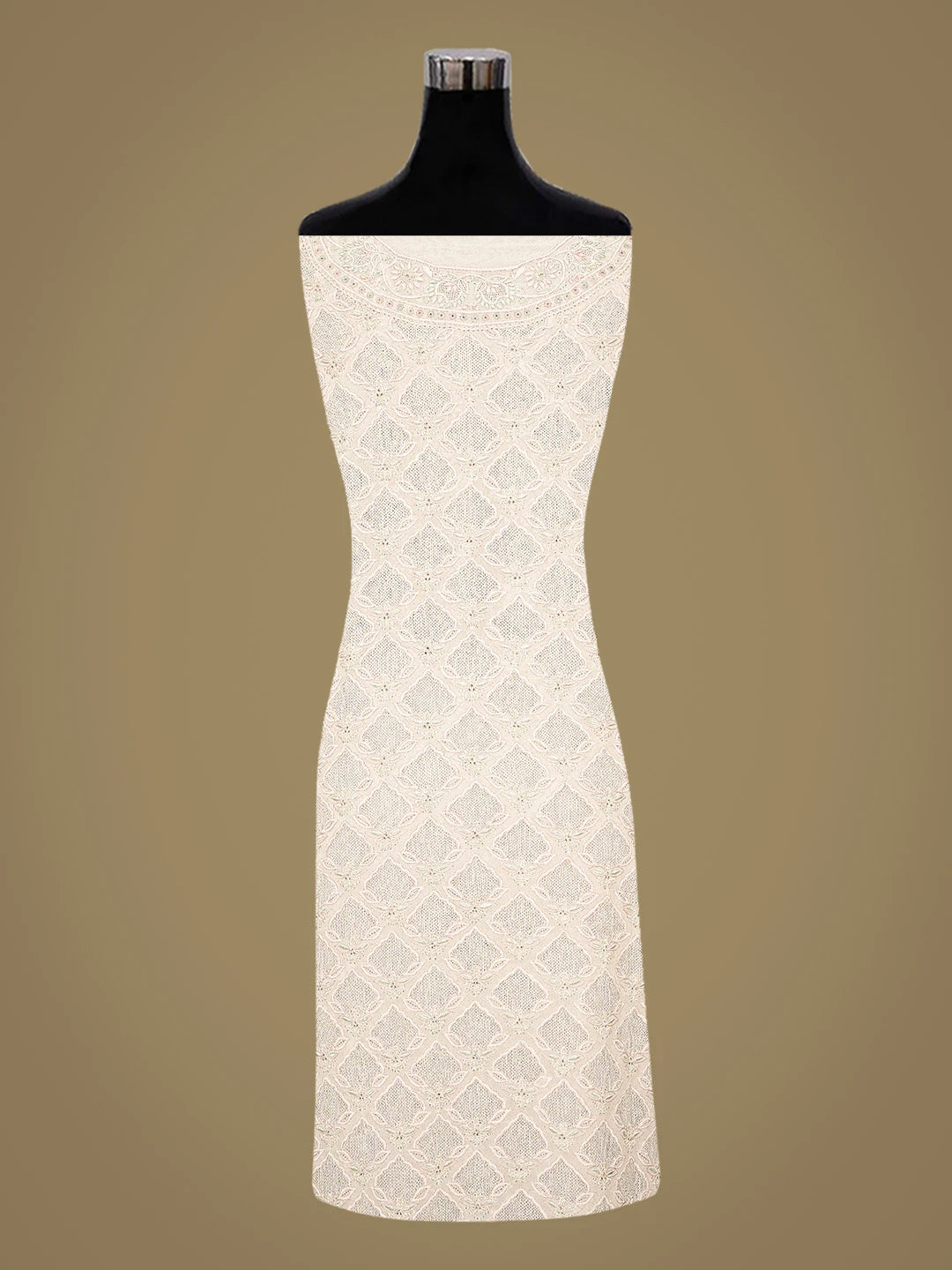 Ada Hand Embroidered White Pure Georgette Lucknowi Chikankari Unstitched Kurta Dupatta Set 01A795857