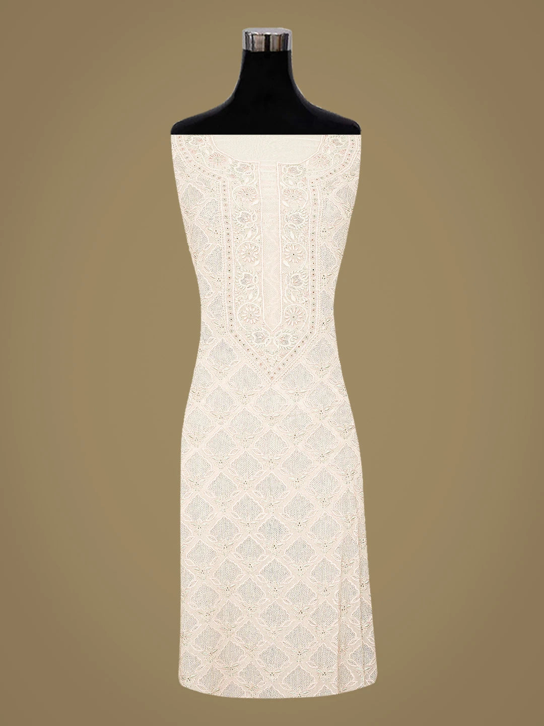 Ada Hand Embroidered White Pure Georgette Lucknowi Chikankari Unstitched Kurta Dupatta Set 01A795857
