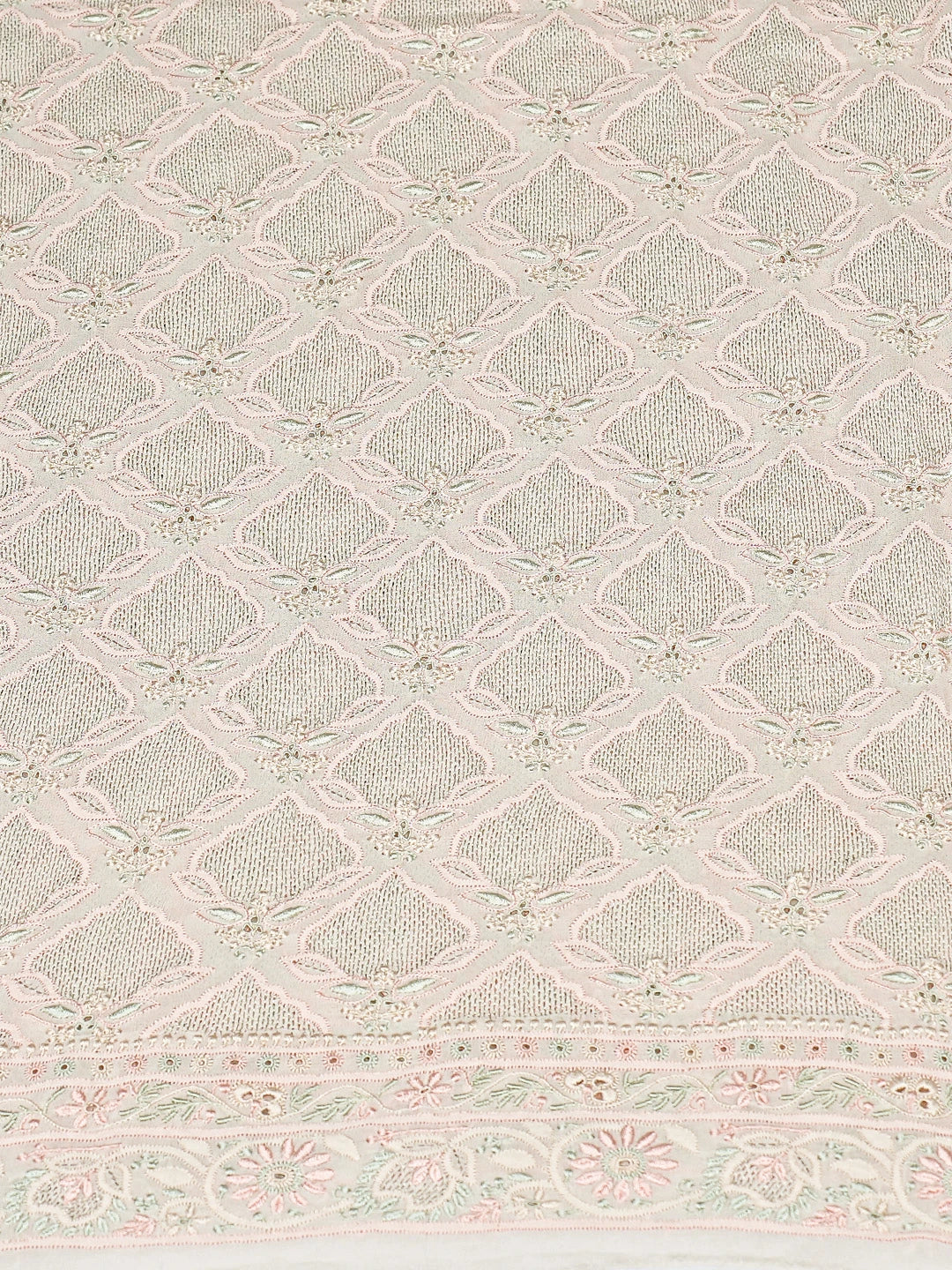 Ada Hand Embroidered White Pure Georgette Lucknowi Chikankari Unstitched Kurta Dupatta Set 01A795857