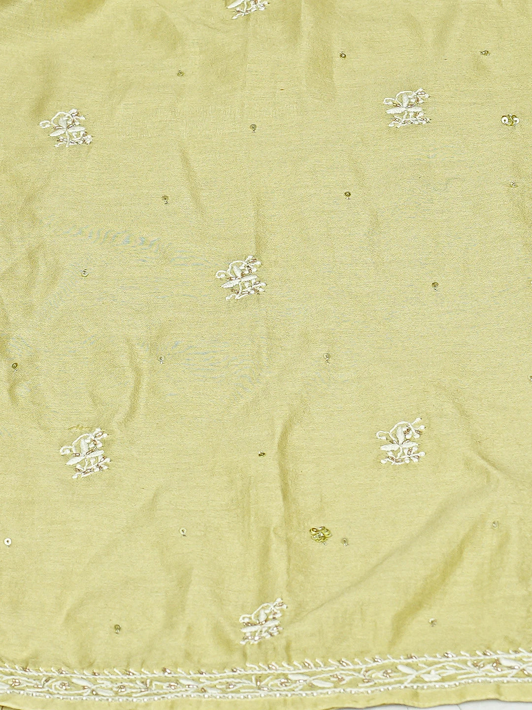 Ada Hand Embroidered Green Chanderi Lucknowi Chikankari Unstitched Kurta Dupatta Set With Cutdana Work 01A224434
