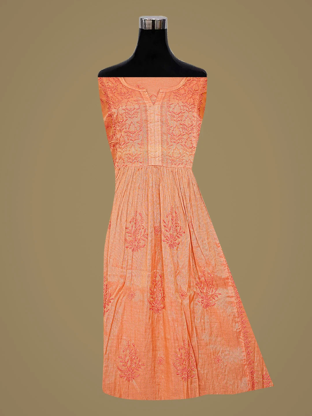 Ada Hand Embroidered Rust Tissue Lucknowi Chikankari Semi-stitched Kurta Dupatta Set 01A785313
