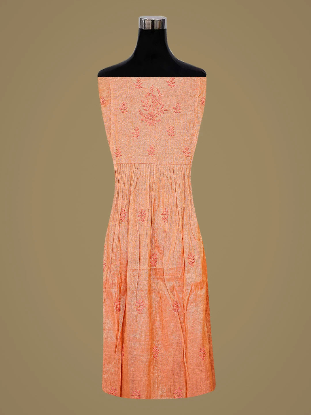 Ada Hand Embroidered Rust Tissue Lucknowi Chikankari Semi-stitched Kurta Dupatta Set 01A785313