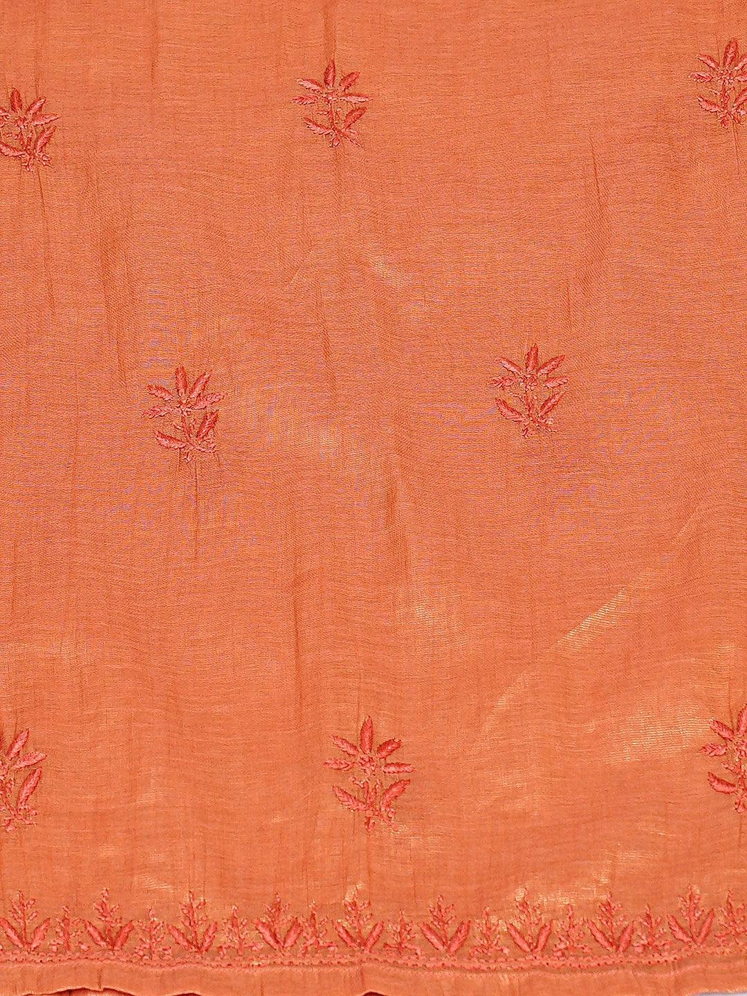 Ada Hand Embroidered Rust Tissue Lucknowi Chikankari Semi-stitched Kurta Dupatta Set 01A785313