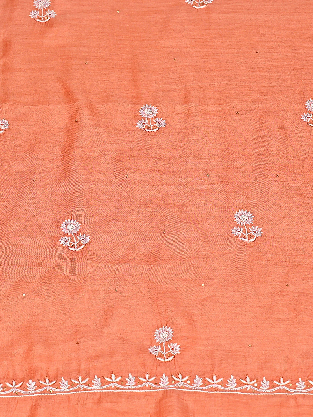 Ada Hand Embroidered Peach Muslin Lucknowi Chikankari Unstitched Suit Piece With Cutdana Work 01A488131