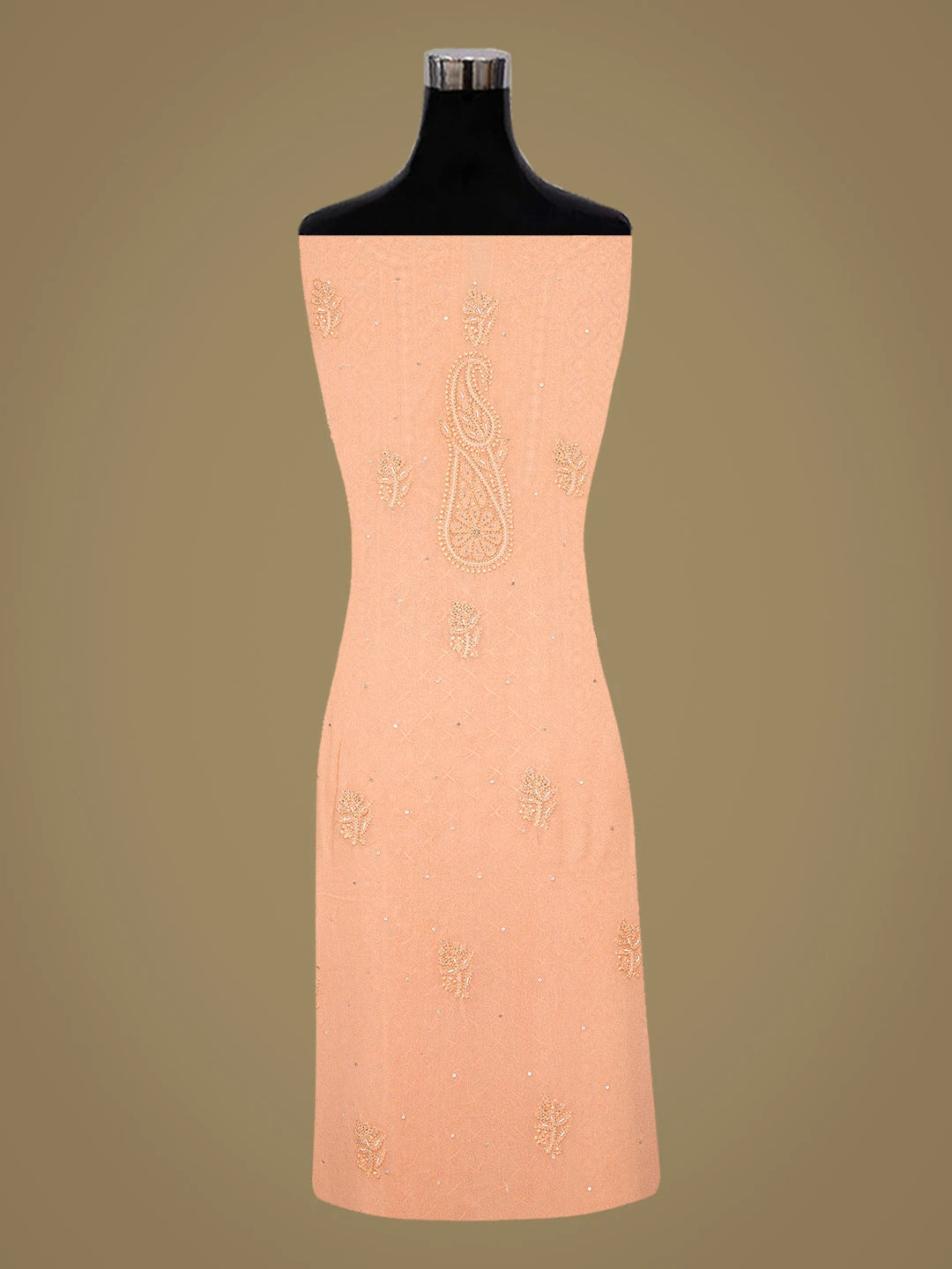 Ada Hand Embroidered Peach Viscose Georgette Lucknowi Chikankari Unstitched Kurta Dupatta Set With Cutdana Work 01A699569