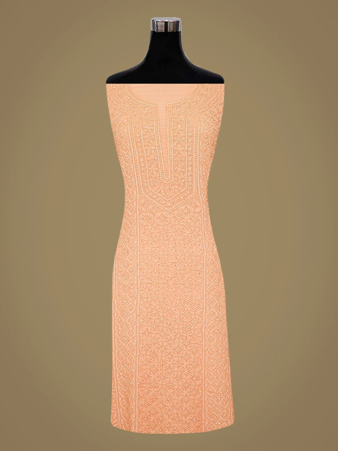 Ada Hand Embroidered Peach Viscose Georgette Lucknowi Chikankari Unstitched Kurta Dupatta Set With Cutdana Work 01A699569