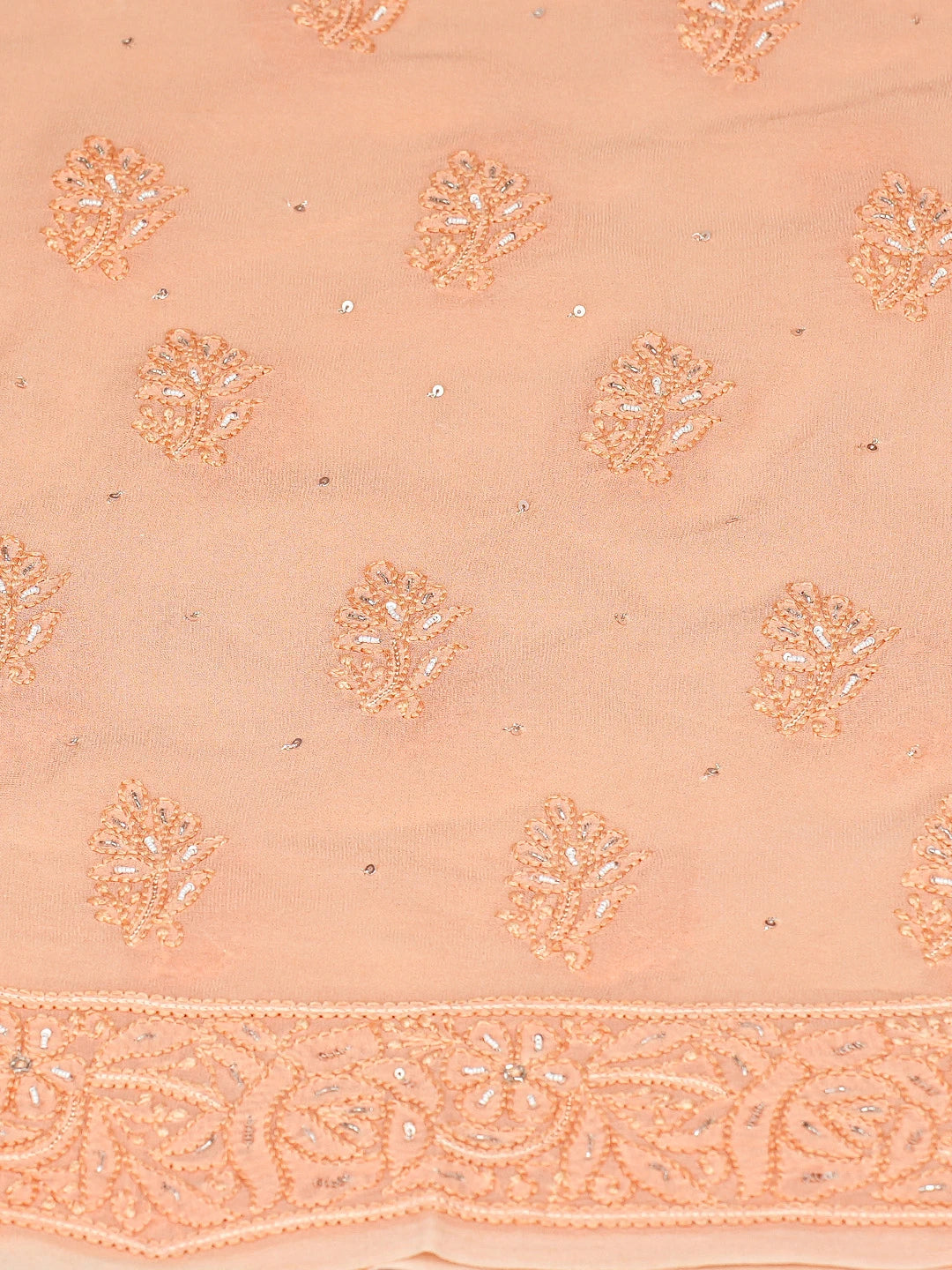 Ada Hand Embroidered Peach Viscose Georgette Lucknowi Chikankari Unstitched Kurta Dupatta Set With Cutdana Work 01A699569