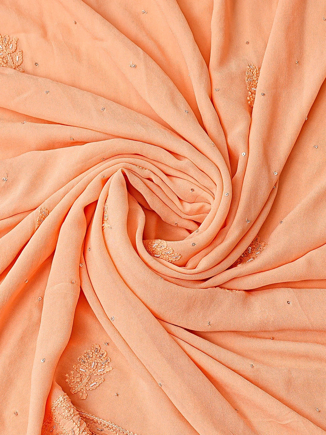Ada Hand Embroidered Peach Viscose Georgette Lucknowi Chikankari Unstitched Kurta Dupatta Set With Cutdana Work 01A699569