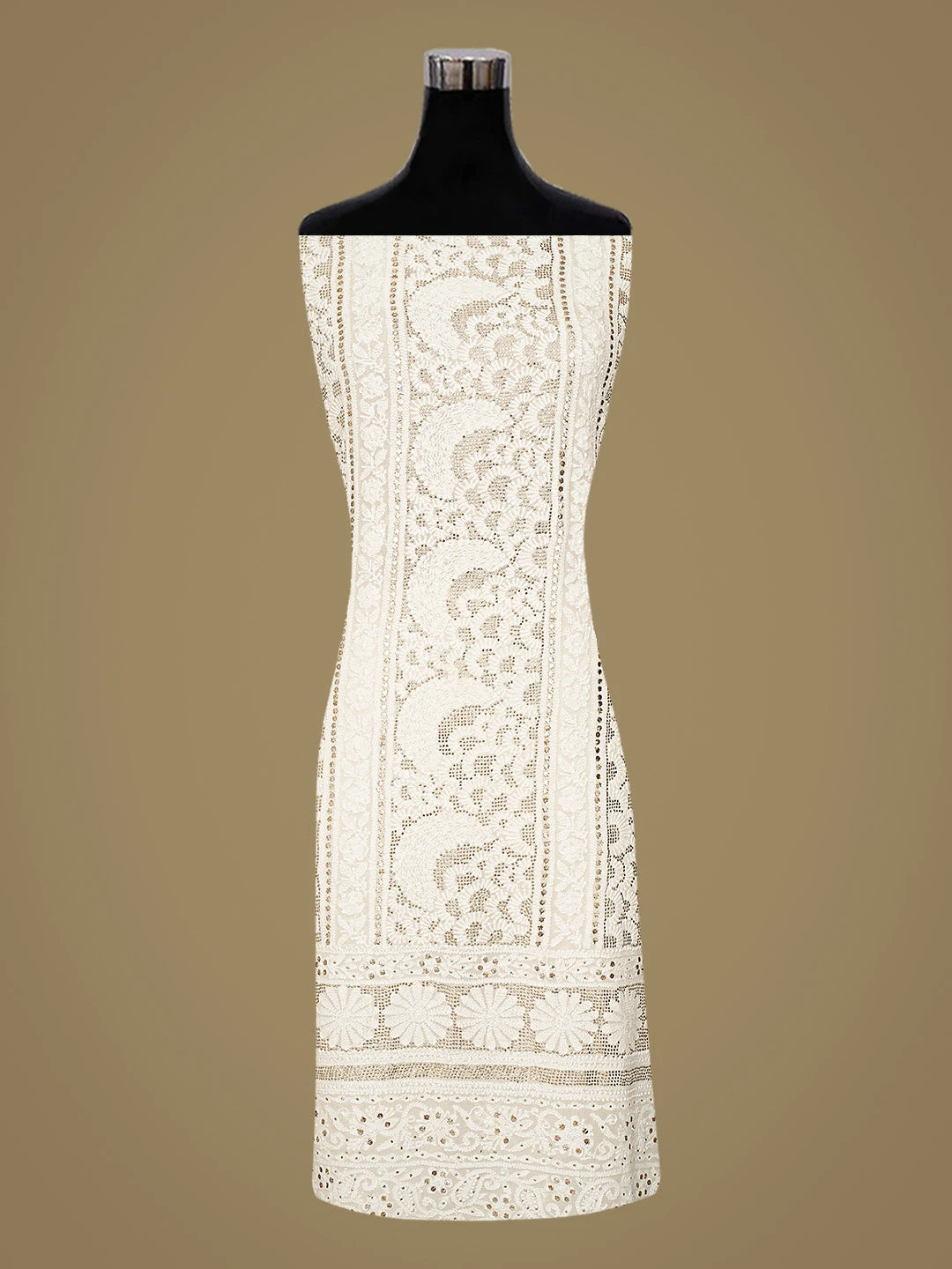 Ada Hand Embroidered White Viscose Georgette Lucknowi Chikankari Unstitched Kurta Dupatta Set With Mukaish Work 01A846075