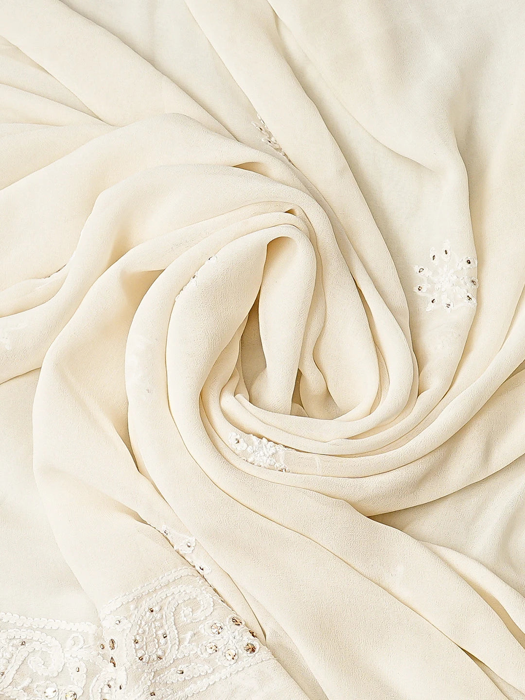 Ada Hand Embroidered White Viscose Georgette Lucknowi Chikankari Unstitched Kurta Dupatta Set With Mukaish Work 01A846075