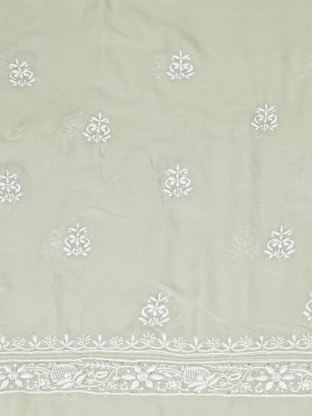 Ada Hand Embroidered Grey Pure Georgette Lucknowi Chikankari Unstitched Kurta Dupatta Set With Cutdana Work 01A754673