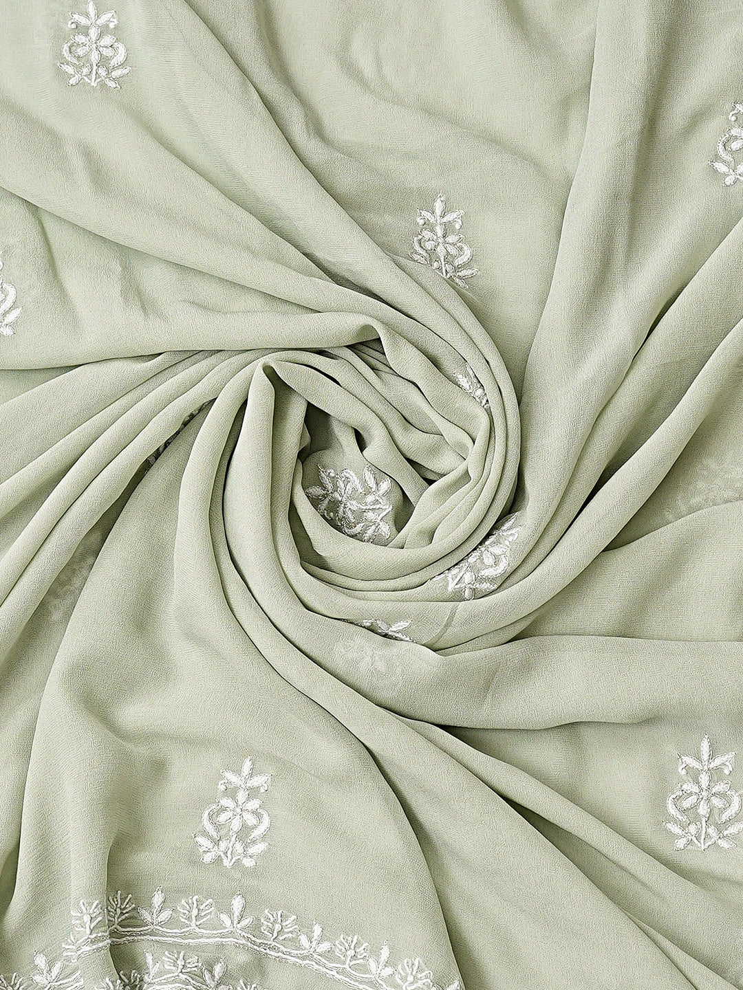 Ada Hand Embroidered Grey Pure Georgette Lucknowi Chikankari Unstitched Kurta Dupatta Set With Cutdana Work 01A754673