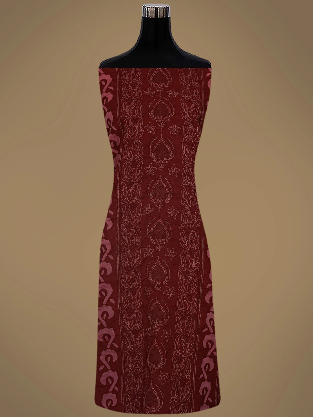 Ada Hand Embroidered Maroon Cotton Lucknowi Chikankari Unstitched Suit Piece 01A845225