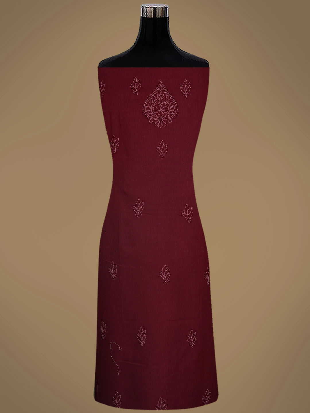 Ada Hand Embroidered Maroon Cotton Lucknowi Chikankari Unstitched Suit Piece 01A845225