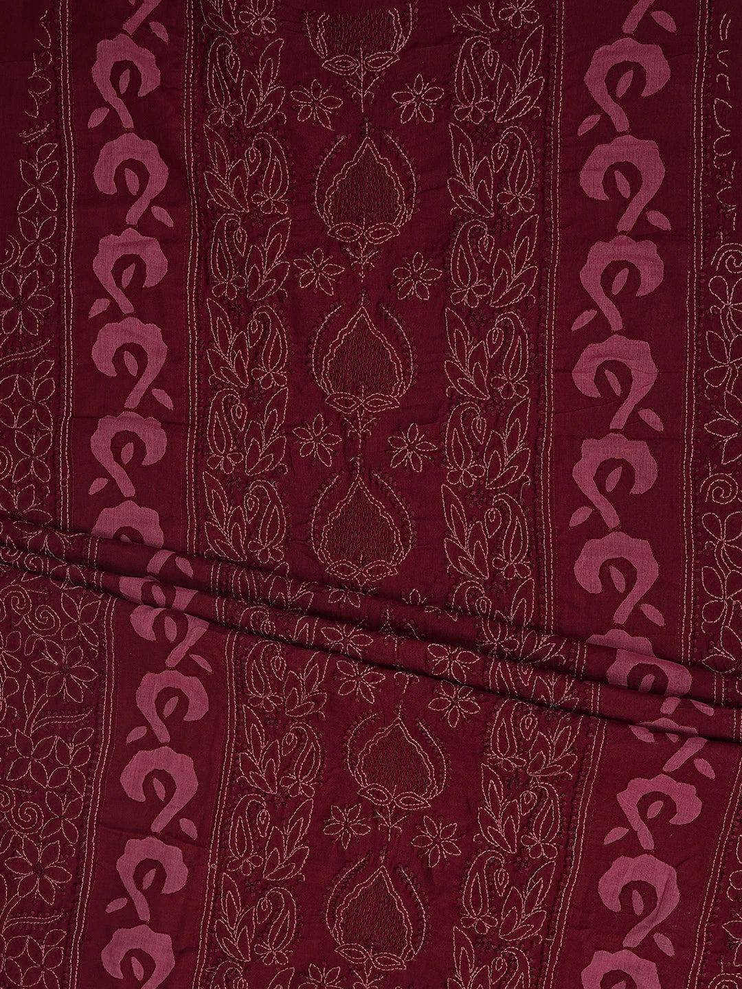 Ada Hand Embroidered Maroon Cotton Lucknowi Chikankari Unstitched Suit Piece 01A845225