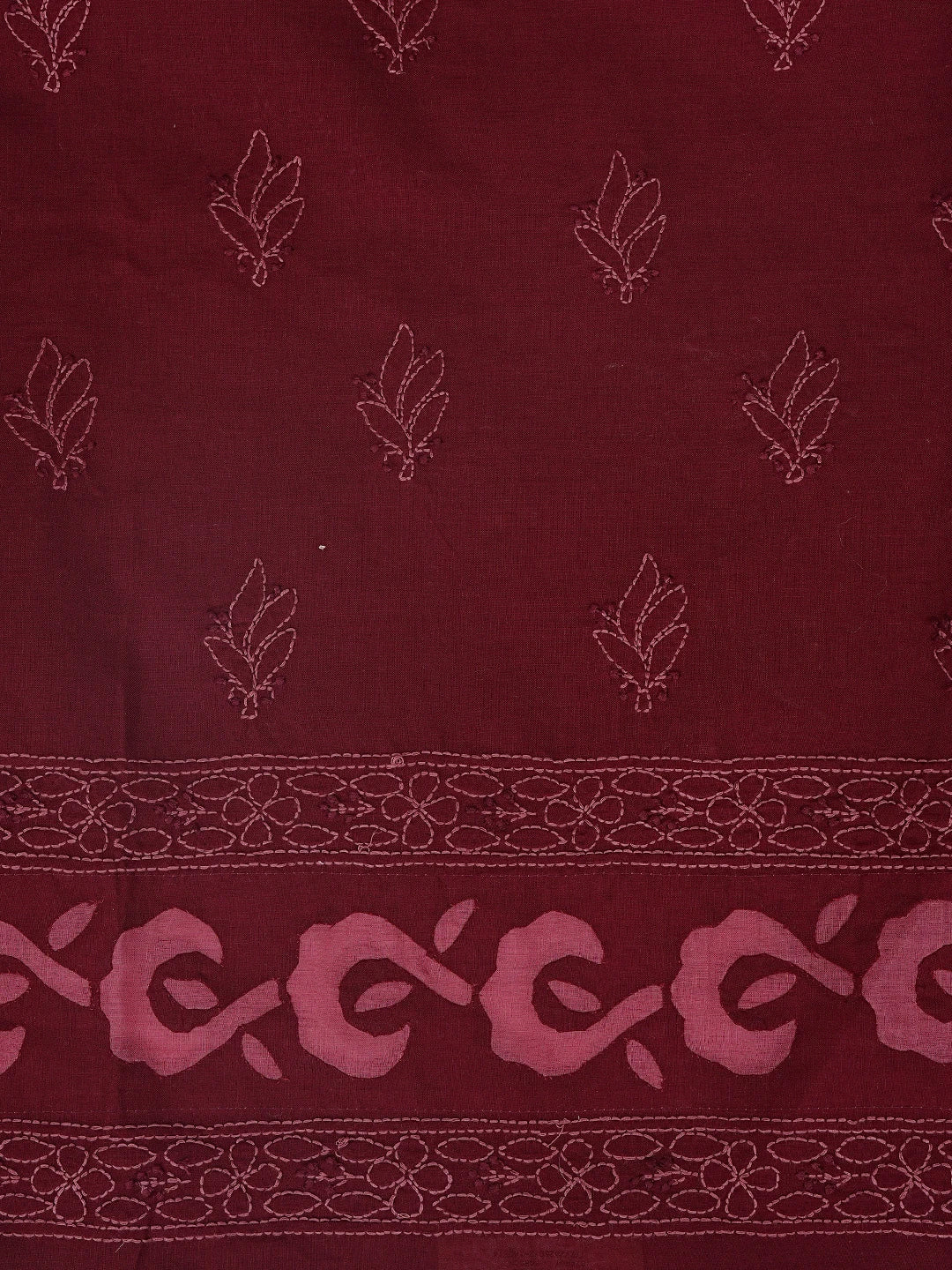 Ada Hand Embroidered Maroon Cotton Lucknowi Chikankari Unstitched Suit Piece 01A845225