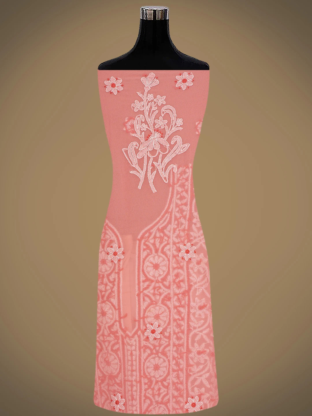 Ada Hand Embroidered Peach Georgette Lucknowi Chikankari Unstitched Suit Piece 01A867557