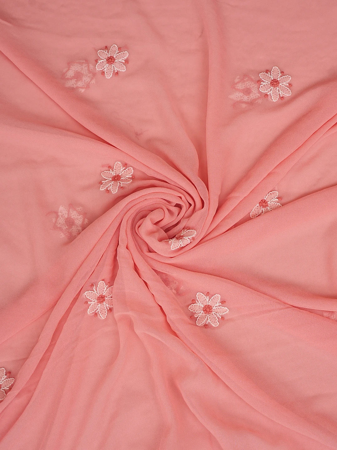 Ada Hand Embroidered Peach Georgette Lucknowi Chikankari Unstitched Suit Piece 01A867557