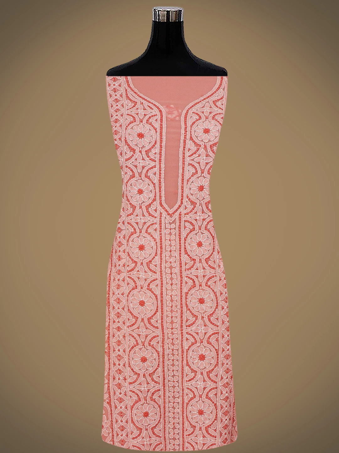 Ada Hand Embroidered Peach Georgette Lucknowi Chikankari Unstitched Suit Piece 01A867557
