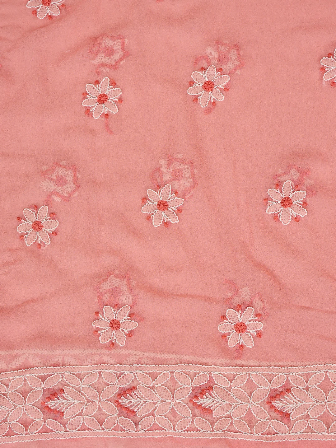 Ada Hand Embroidered Peach Georgette Lucknowi Chikankari Unstitched Suit Piece 01A867557