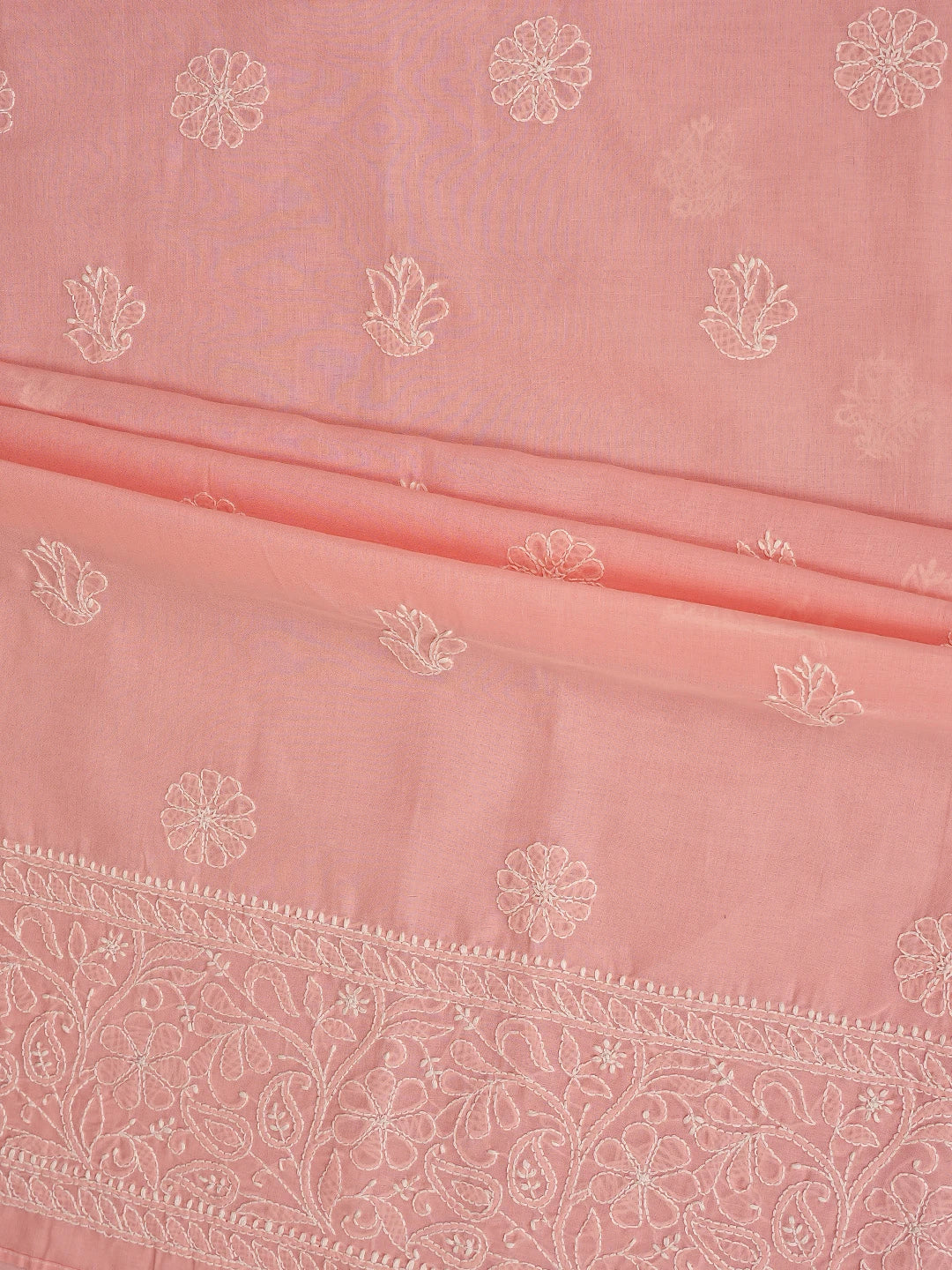 Ada Hand Embroidered Peach Cotton Lucknowi Chikankari Unstitched Suit Piece 01A818671